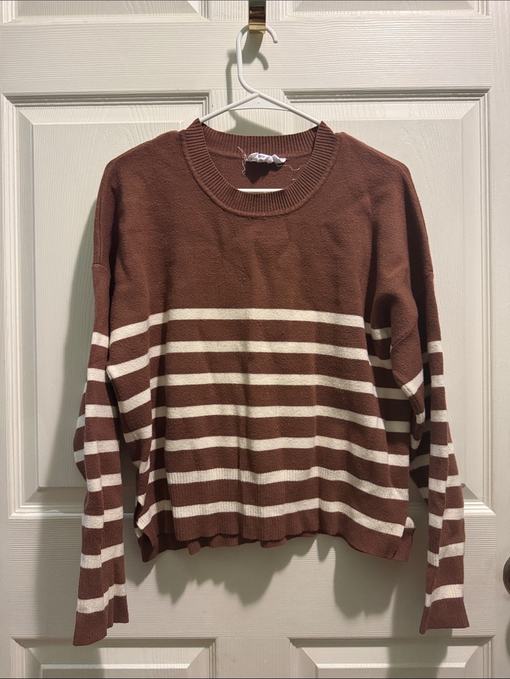 For The Republic Brown & Cream Striped Crewneck Sweater